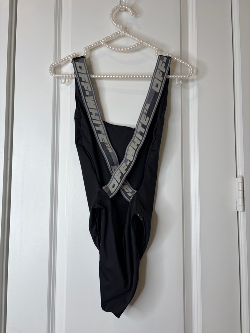 Off-White Black One Piece Swimsuit Strappy Back High Cut XS S - Picture 6 of 10
